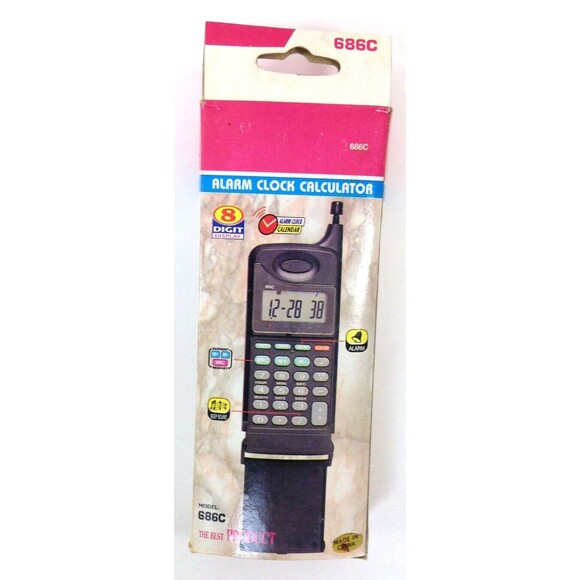 Vintage Alarm Clock Calculator Time Face Handheld 8 Digit Display Compute Retro - Picture 1 of 5